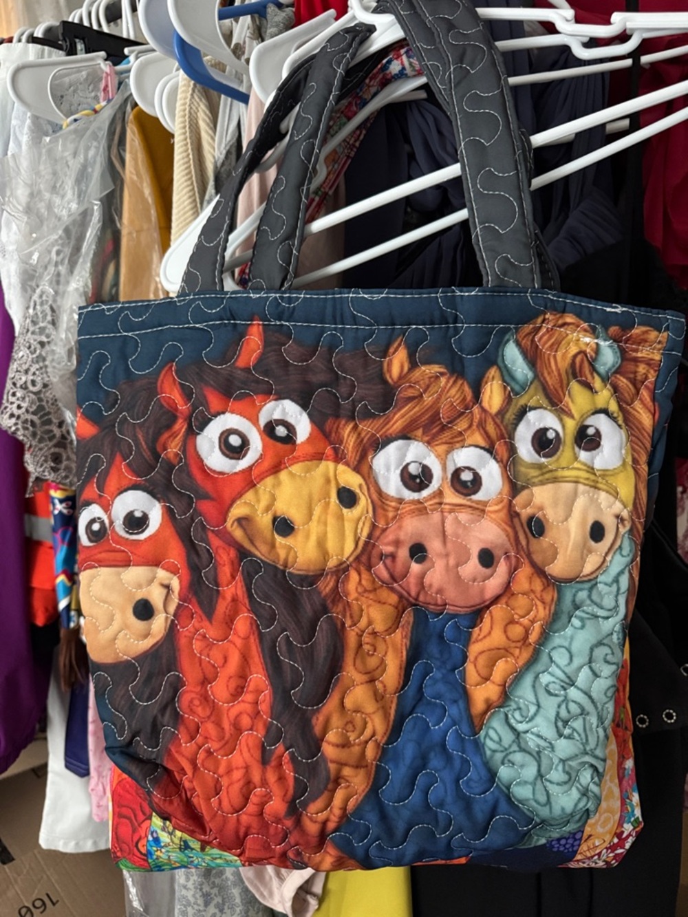 Playful Multi-Color Quilted Tote Bag with Cartoon Animal Design * Mother’s day